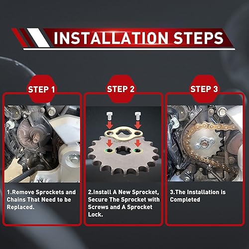 Miniatura 4 de WOOSTAR Piñón delantero para motocicleta 428-18T 17mm para motos de motocross de 50cc, 70cc, 90cc, 110cc, 125cc Dirt Pit Bike Mini Bike ATV 4 ruedas