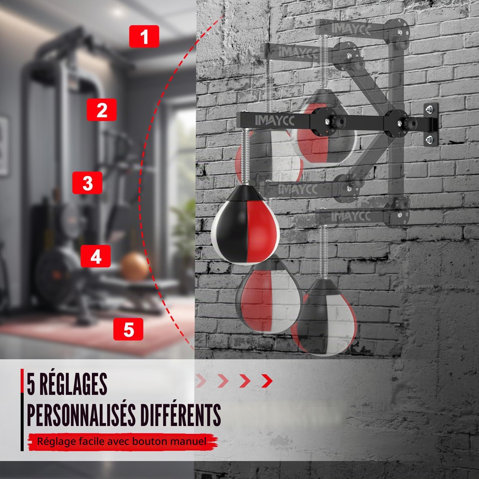 IMAYCC Punching Ball Enfants et Adultes, Sac de Boxe Suspendu Réglable en Hauteur et Pliable, Speedball avec Support Sac de Frappe, Poire de Vitesse de Boxe Pur Bureau Home Gym Workout Training Etc.
