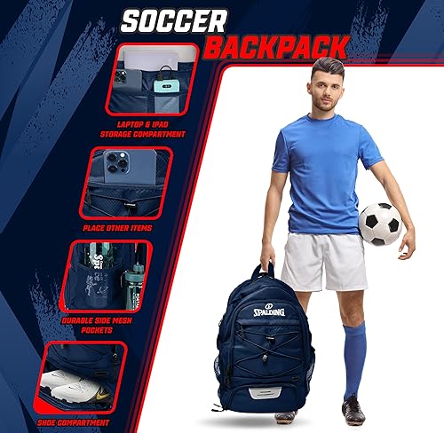 Miniatura 3 de Spalding Mochila de fútbol Bolsa de deportes, Bolsa de fútbol con compartimento para pelotas y zapatos, Uso para bolsas de pista, Baloncesto Deporte