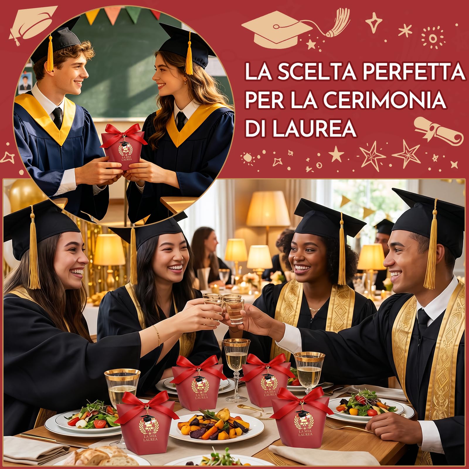 50 Set Scatoline Portaconfetti Laurea, Scatoline portaconfetti per laurea,Sacchettini per Caramelle Gioielli Regalo,per Festa Lauree Congratulazioni Confetti Regal (Rosso)