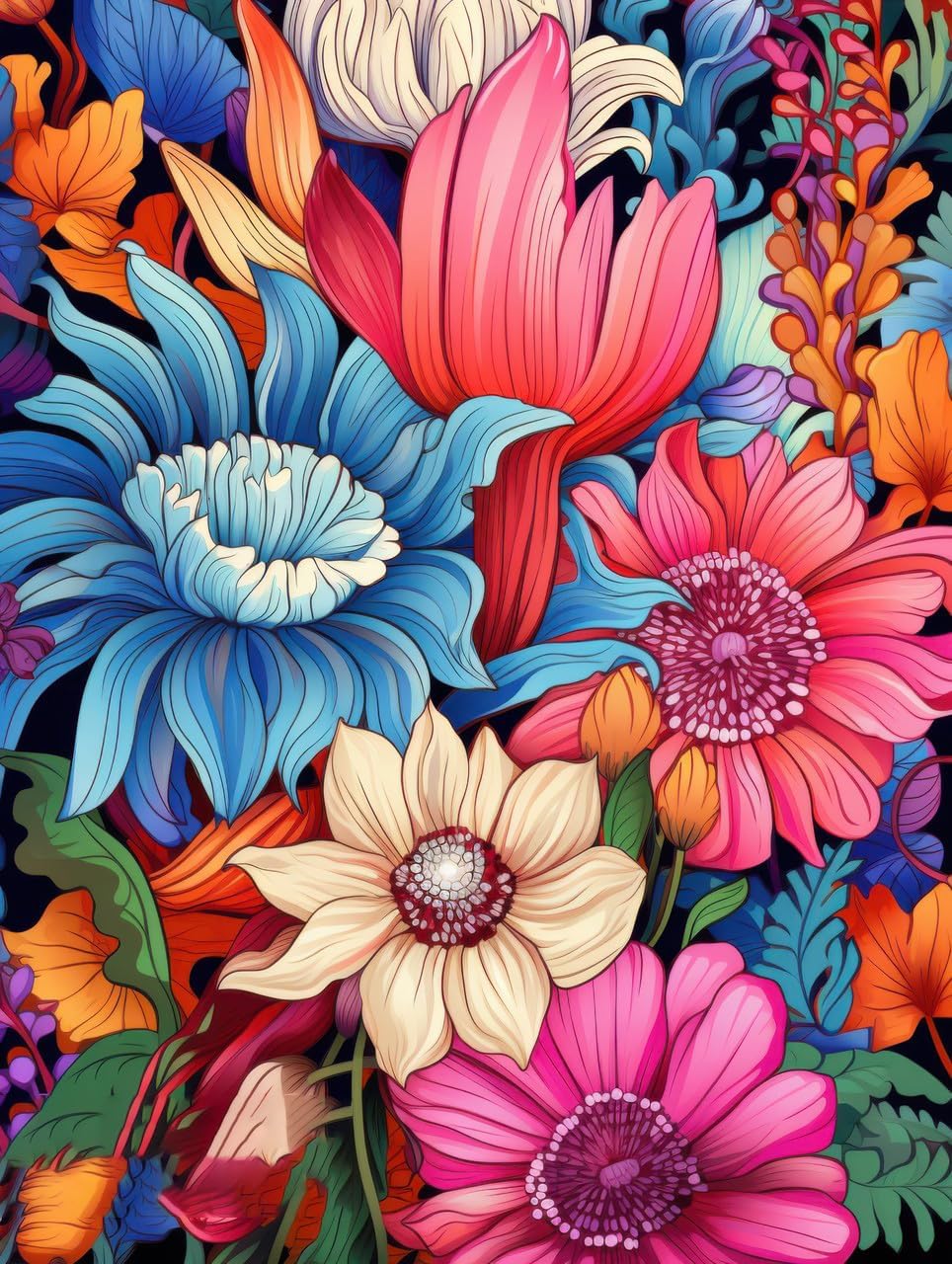 Floral Outdoor Rug Vibrant Waterproof Non Slip Patio Rugs for Balcony Garden Camping Poolside 5x7 Machine Washable Porch Deck Flower Print Outside Carpet Vintage Bathmat Blue Pink