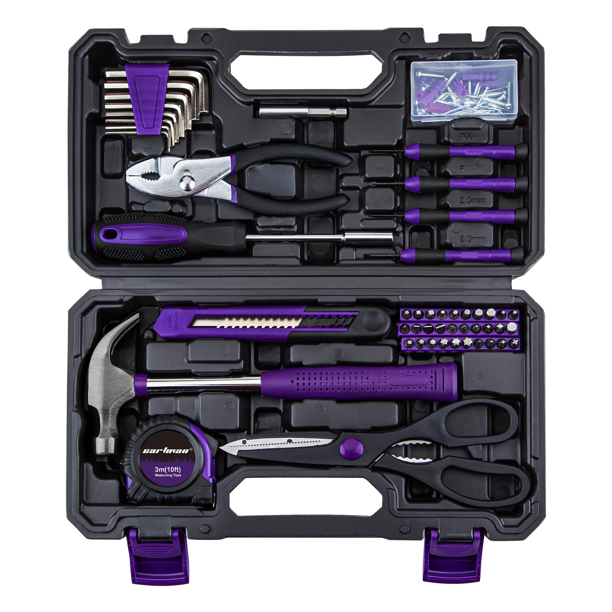 CARTMAN 126-Piece Home Tool Set Kit, Basic Household Hand Tools with Storage Case Purple
