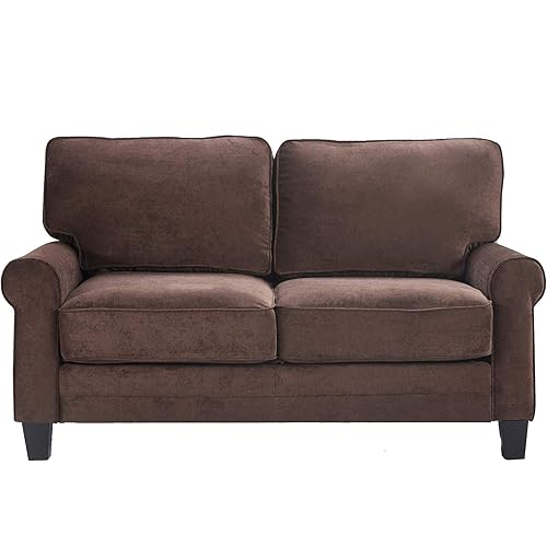 Serta Copenhagen Storage Sofas 1 Two or Three Person Living Room Couch with Soft Foam-Filled Cushions, Easy-to-Clean Microfiber Upholstery, 61" Loveseat, Dark Brown