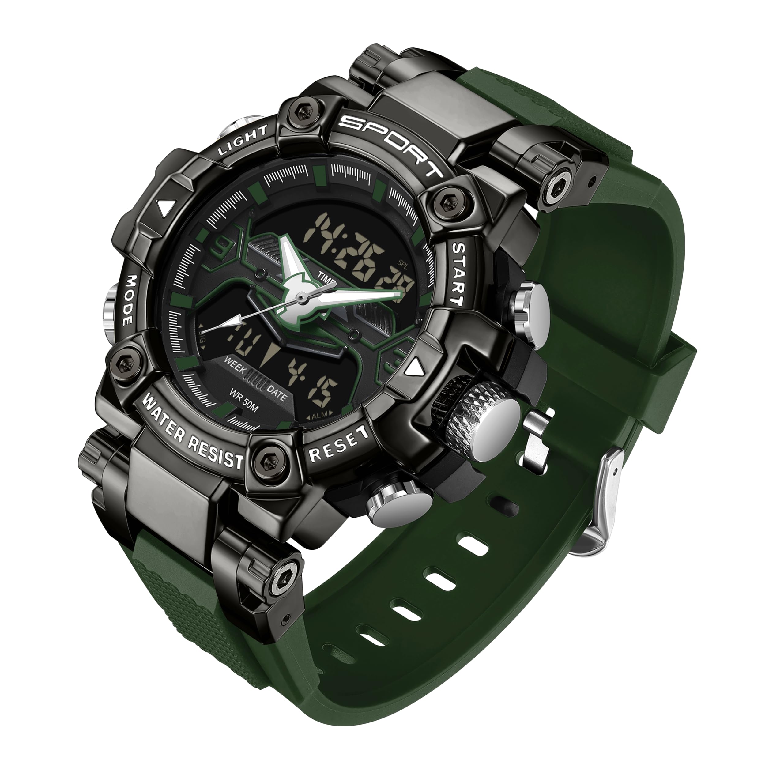 findtime Reloj deportivo militar para hombre, reloj digital resistente al agua con retroiluminación LED, alarma, cronómetro
