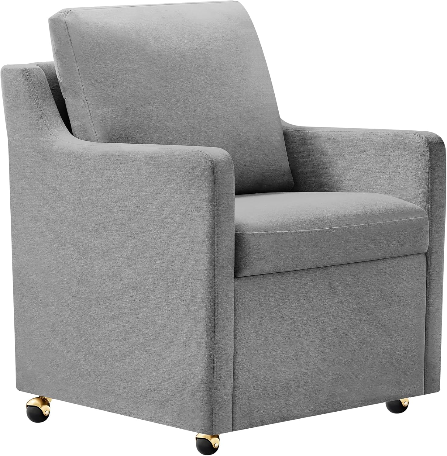 Modern Dining Chair, Linen Upholstered Dining Chairs with Back Pillow and 4 Casters, Accent Armchair for Reading Room Living Room Bedroom (Grey-1 Seat)