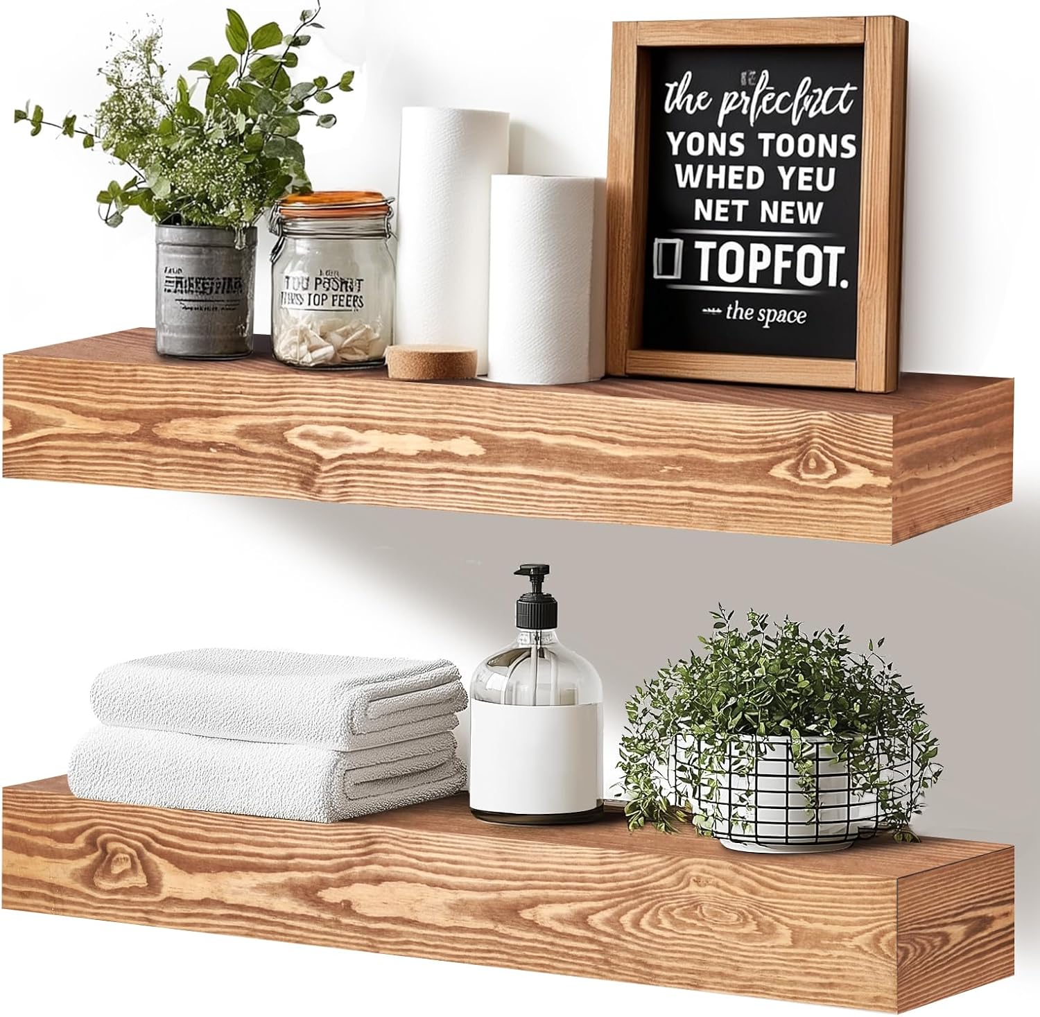 24x3x7 inch Floating Shelves Wall Mounted - Set of 2 Wood Rustic Solid Wood Wall Shelf - Heavy Duty Decorative Storage Shelves for Living Room, Bedroom, Bathroom, Kitchen 24x3x7-hollow-2pack Wood