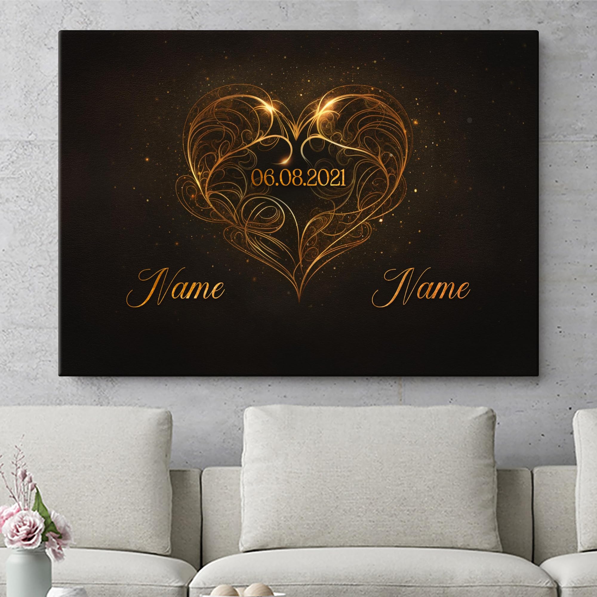 Liebesleinwand Leinwandbild personalisiert | Leinwand gestalten mit Namen und Datum Geschenk für Partner | Elegante Liebe