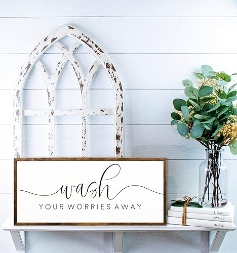 Miniatura 3 de 10x20 inches, Wash Your Worries Away Bathroom Sign  Bathroom Decor  Farmhouse Bathroom Decor, Wall Art Bathroom, Inspirational Bathroom Decor, Funny