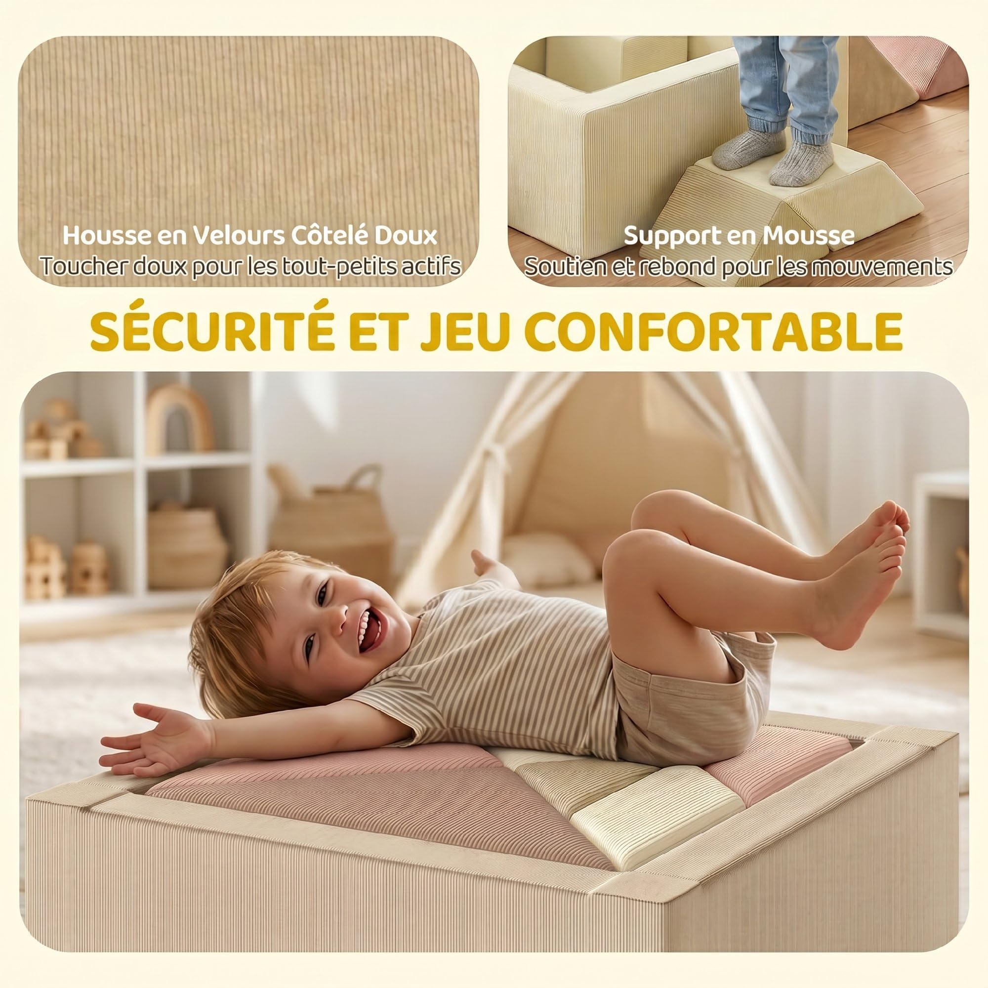 AIYAPLAY Parcours motricité bébé 9PCS avec Piscine à balles, Module en Mousse Souple avec Housse en Velours côtelé, Blocs de Construction éducatifs pour Enfants d'âge préscolaire, Multicolore