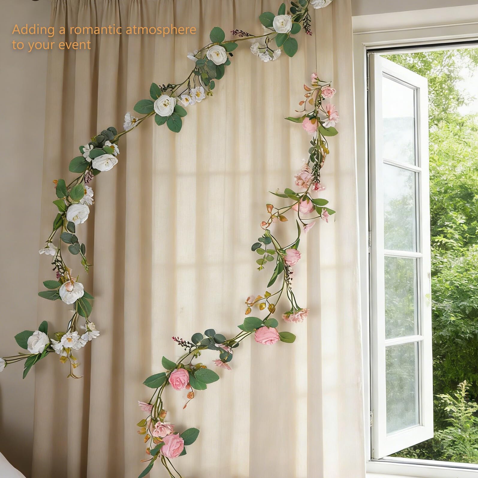 Ghirlanda di Fiori Artificiali e Eucalipti Decorazione Floreale per Appendere per Matrimoni Feste e Eventi Realistica e Duratura