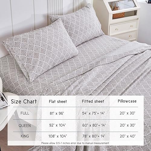 Miniatura 7 de HIG Juego de sábanas de 4 piezas con estampado de damasco de microfibra prelavada con bolsillo profundo de 14 pulgadas, juego de sábanas florales