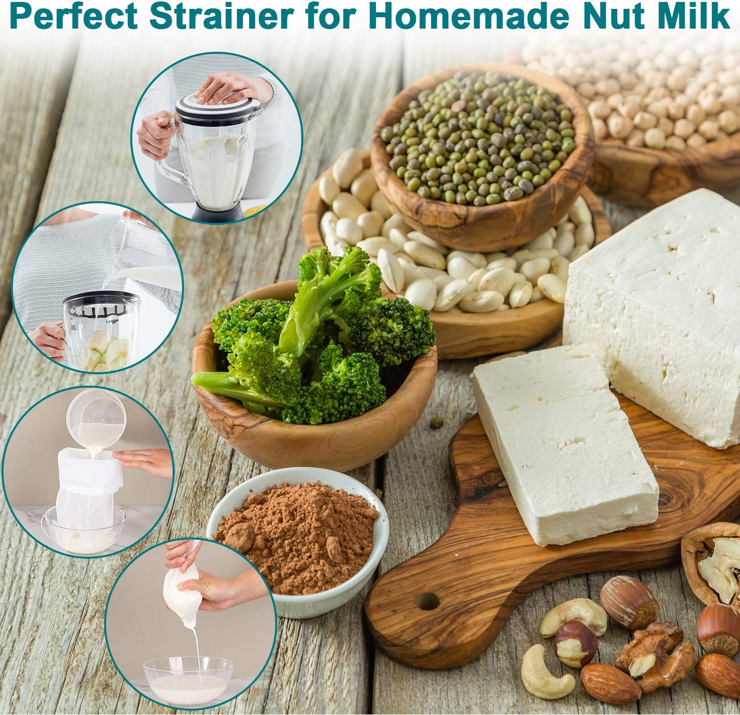 Nut Milk Bags Reusable Fine Mesh Nylon Strainer Drawstring, 6 Pack