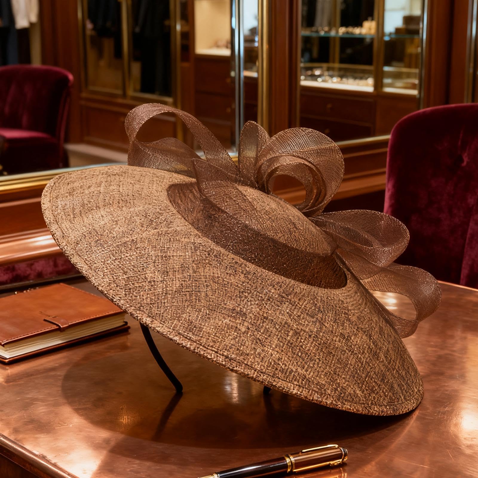 Mini Cappello, Copricapo, Larga, Cappello, Copricapo per Spettacoli Teatrali, Donne, Ragazze, Signora, Marrone