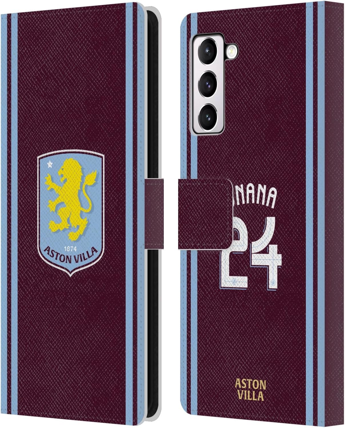 Head Case Designs Officially Licensed Aston Villa Football Club Amadou Onana 2024/25 Crest Player Kit Leather Book Wallet Case Cover Compatible with Samsung Galaxy S21+ 5G