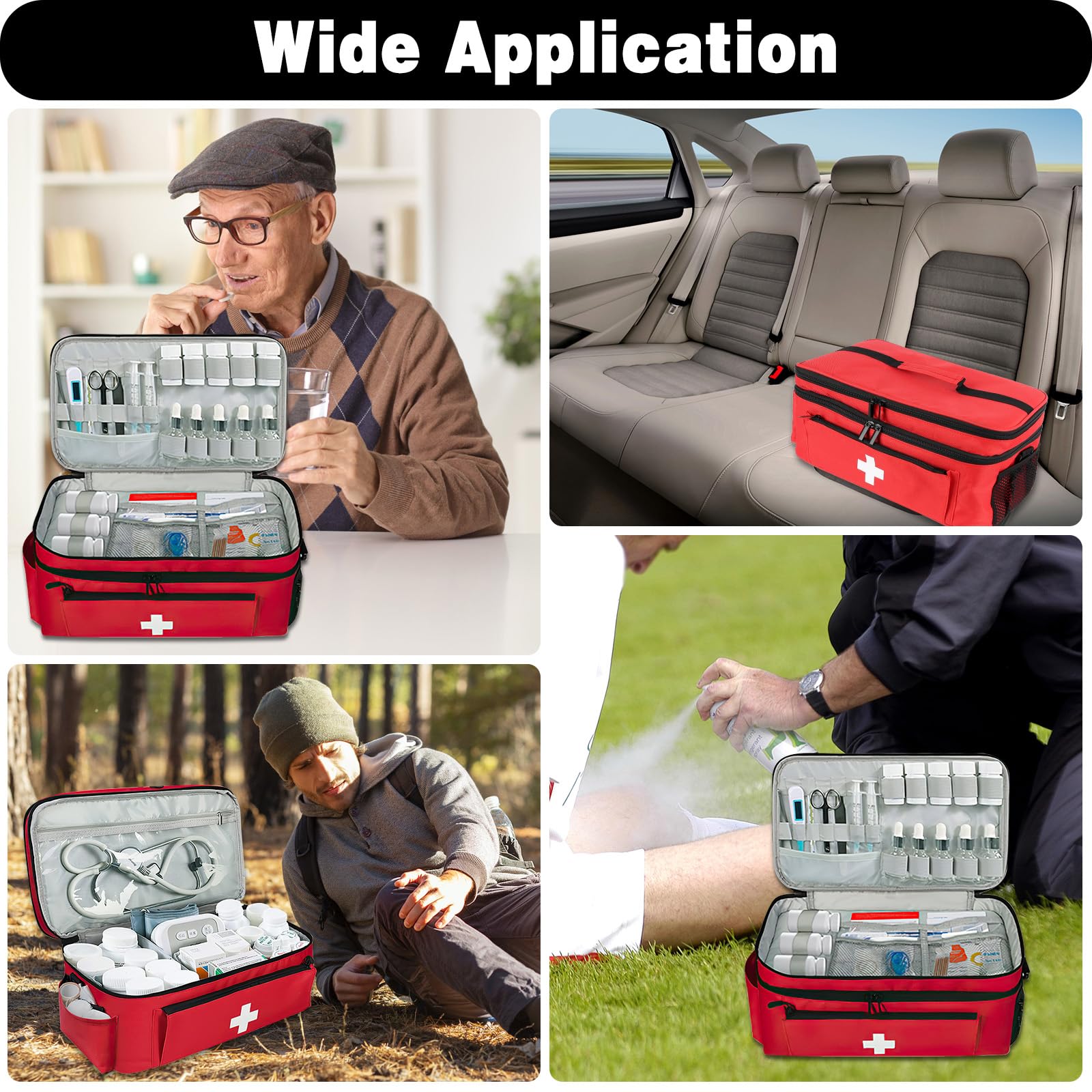 Sac de Premiers Secours Vide, Grand Sac d'urgence pour Infirmière de Médicaments de Soins à Domicile Médical de Pharmacie Portable et Épaule (Rouge)