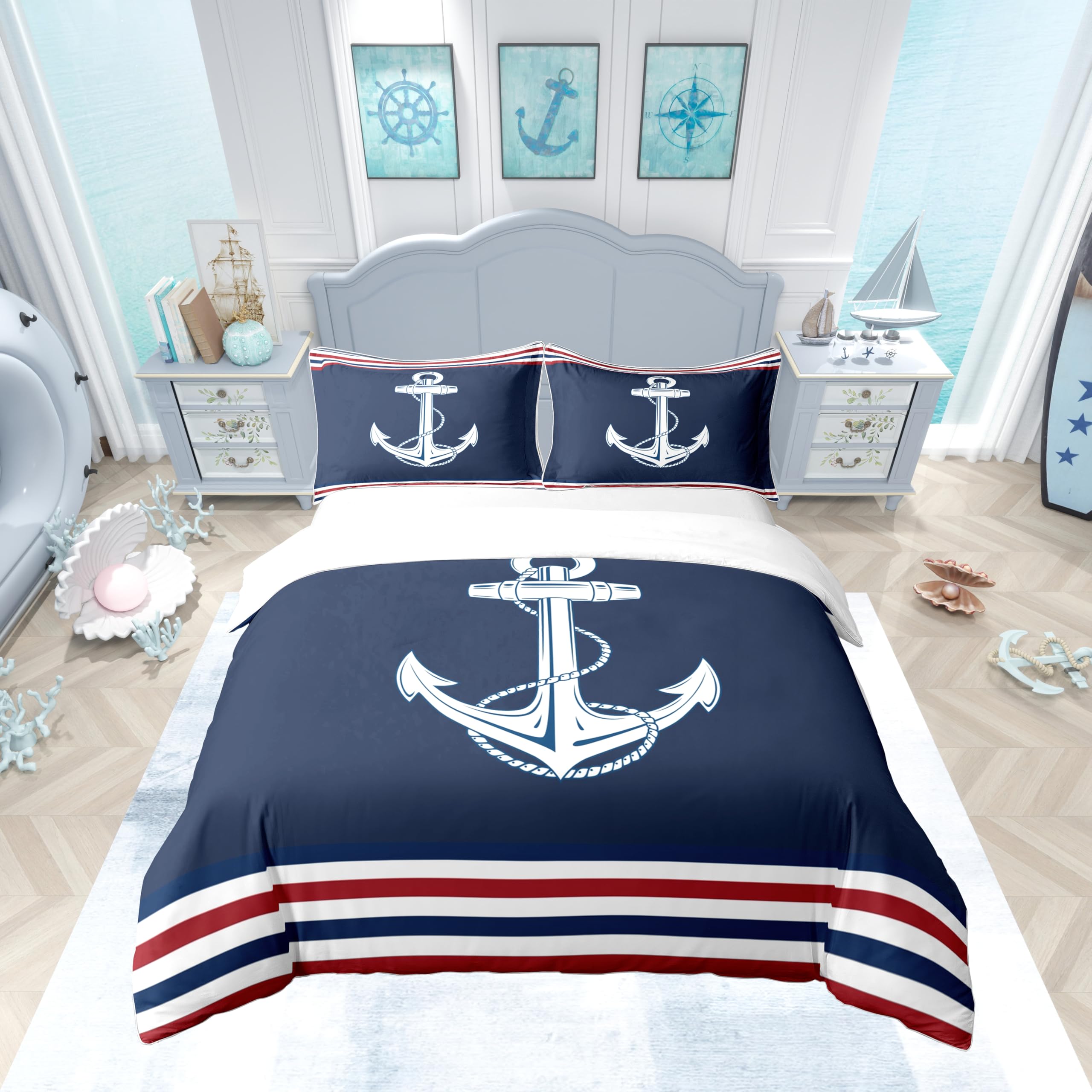 Ensemble de lit Ancre Marine 100% Coton Supérieur Homemissing