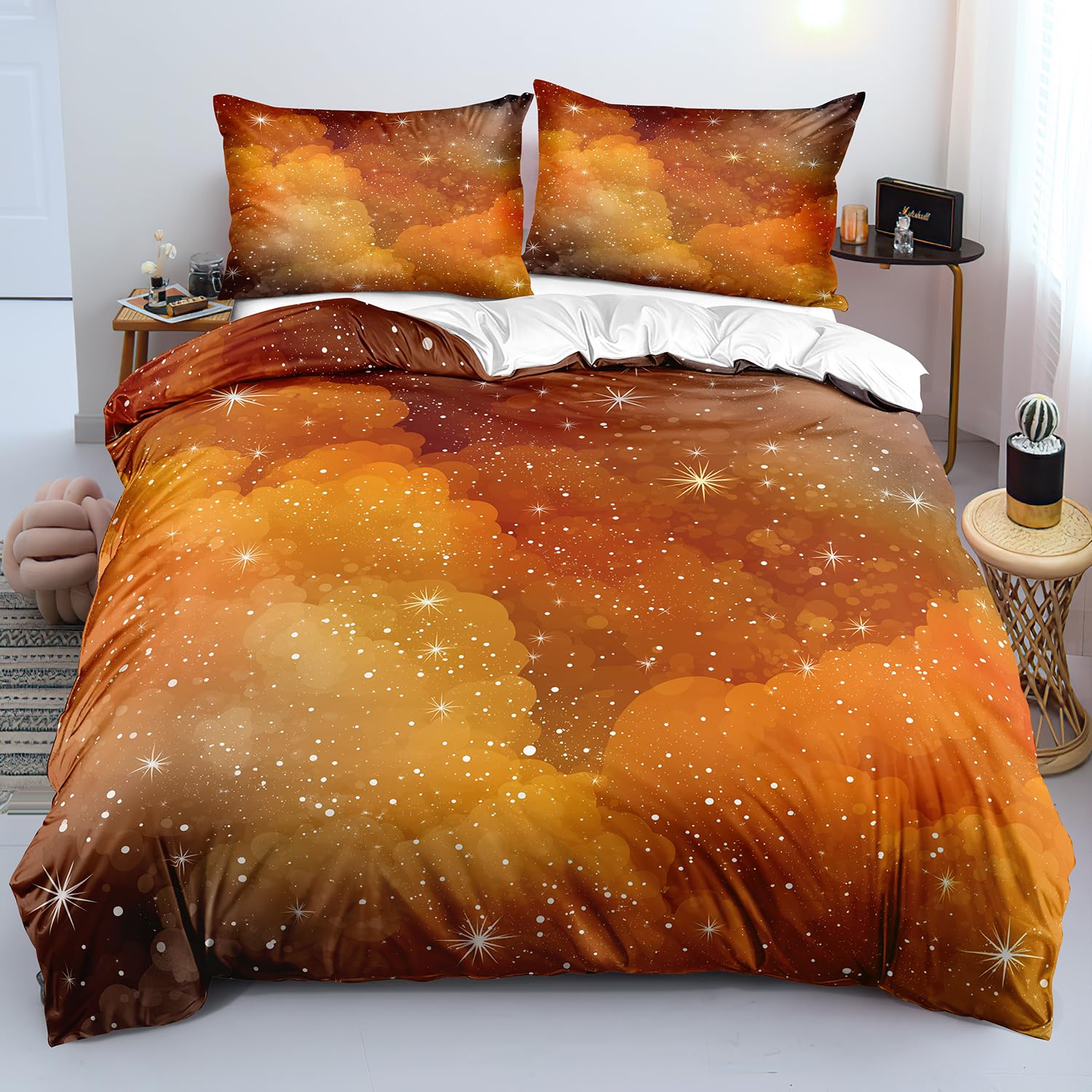 Parure de Lit 260x240 Nébuleuse Orange Terracotta pour Décoration Chambre Enfant et Adulte