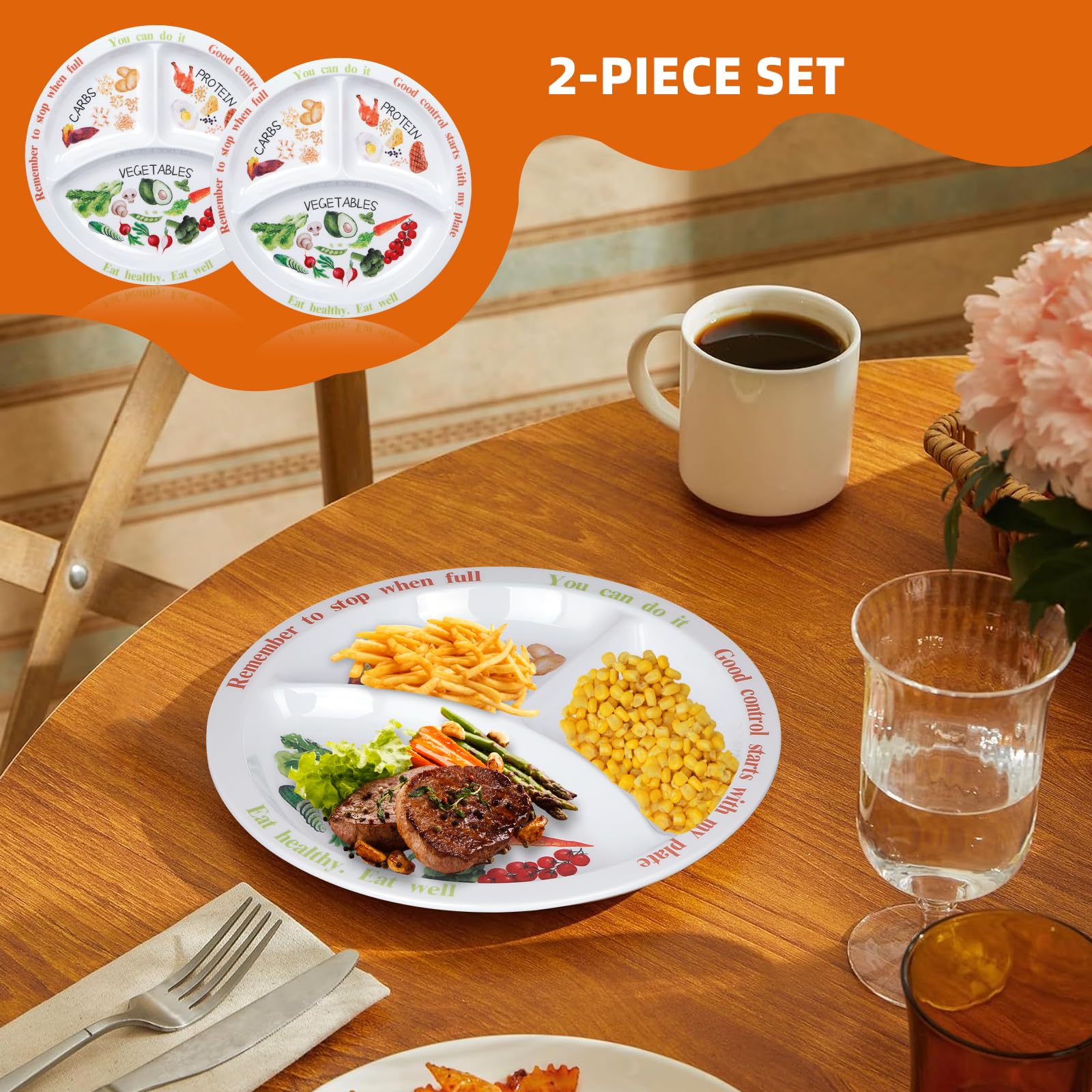 Yuecda Portion Control Plate for Balanced Eating -Healthy Nutrition Plate for Adults and Teens, Melamine Dividers - Image 4