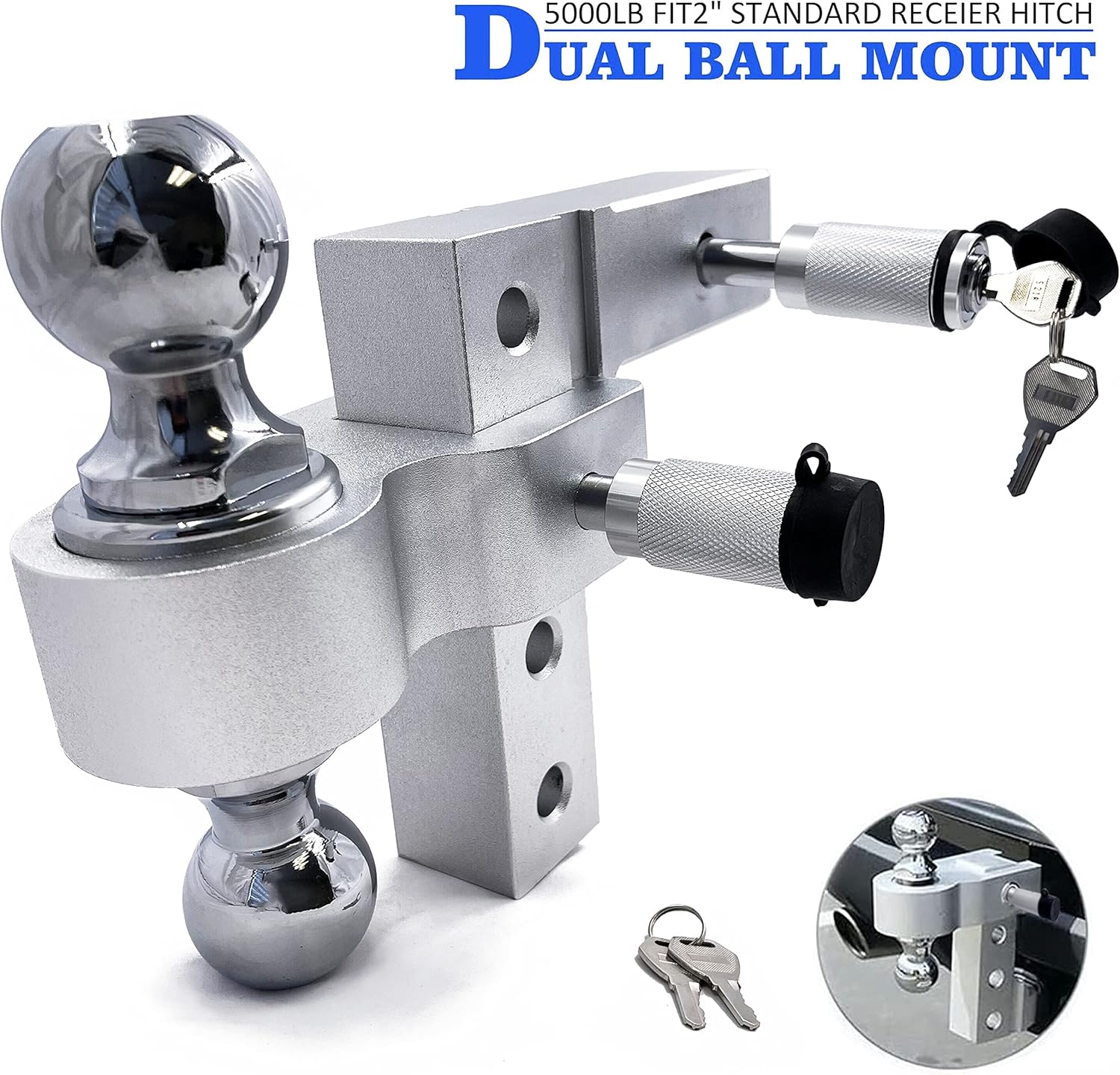 HongK- Adjustable 6" Drop Hitch, 2" Trailer Receiver 3500LBS To 5000LBS Truck RV- Aluminum Trailer Towing Hitch Ball With Key,Lock [P/N: ET-CAR-FIX009-SR]