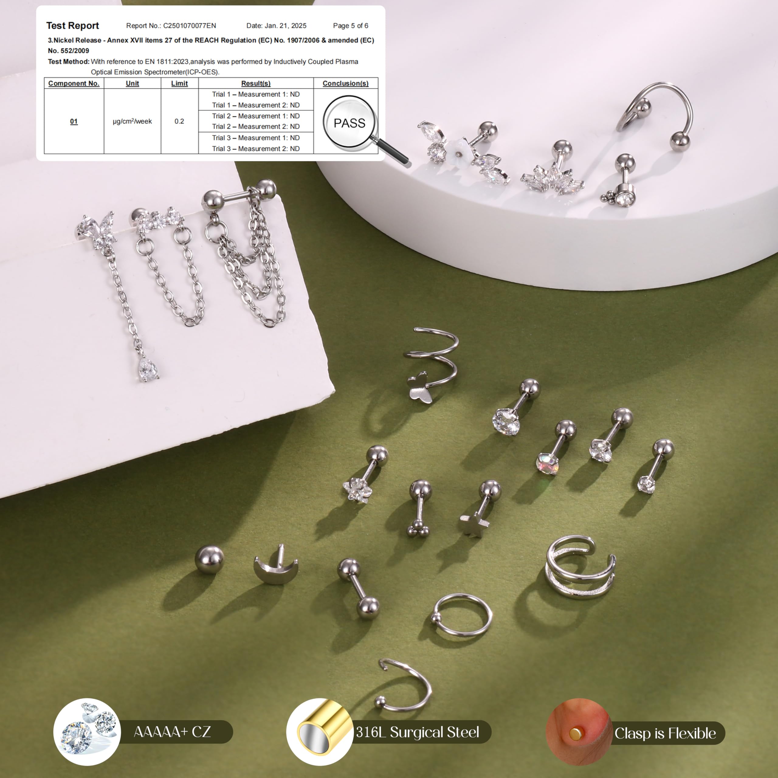 HMJGDHX 20 sztuk stal chirurgiczna Helix Piercing biżuteria hipoalergiczna śruba kolczyki z płaskim tyłem zestaw Tragus Hoop muszla Daith Piercing biżuteria klip srebrne złote kolczyki na chrząstkę