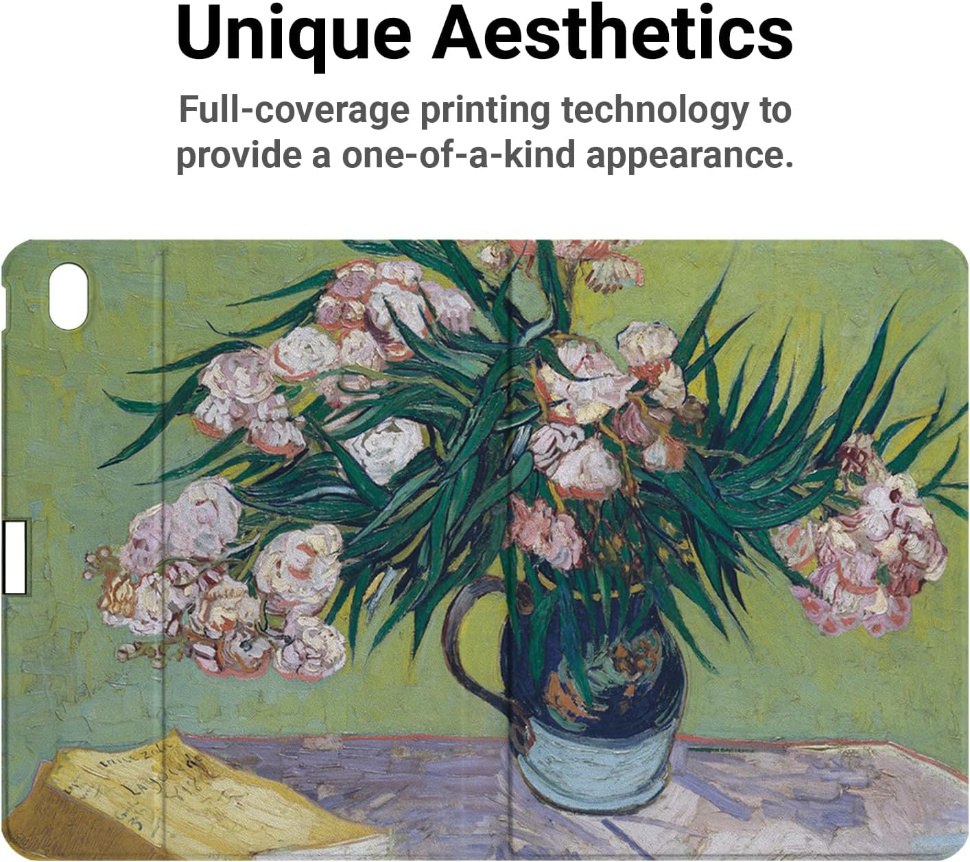 Compatible with iPad Case 11th Gen 2025 11"/10th Gen 2022 10.9“ - Folio Protective Cover with Art Design - PU Leather with Pencil Holder - Green Still Life Van Gogh Pink Oleanders