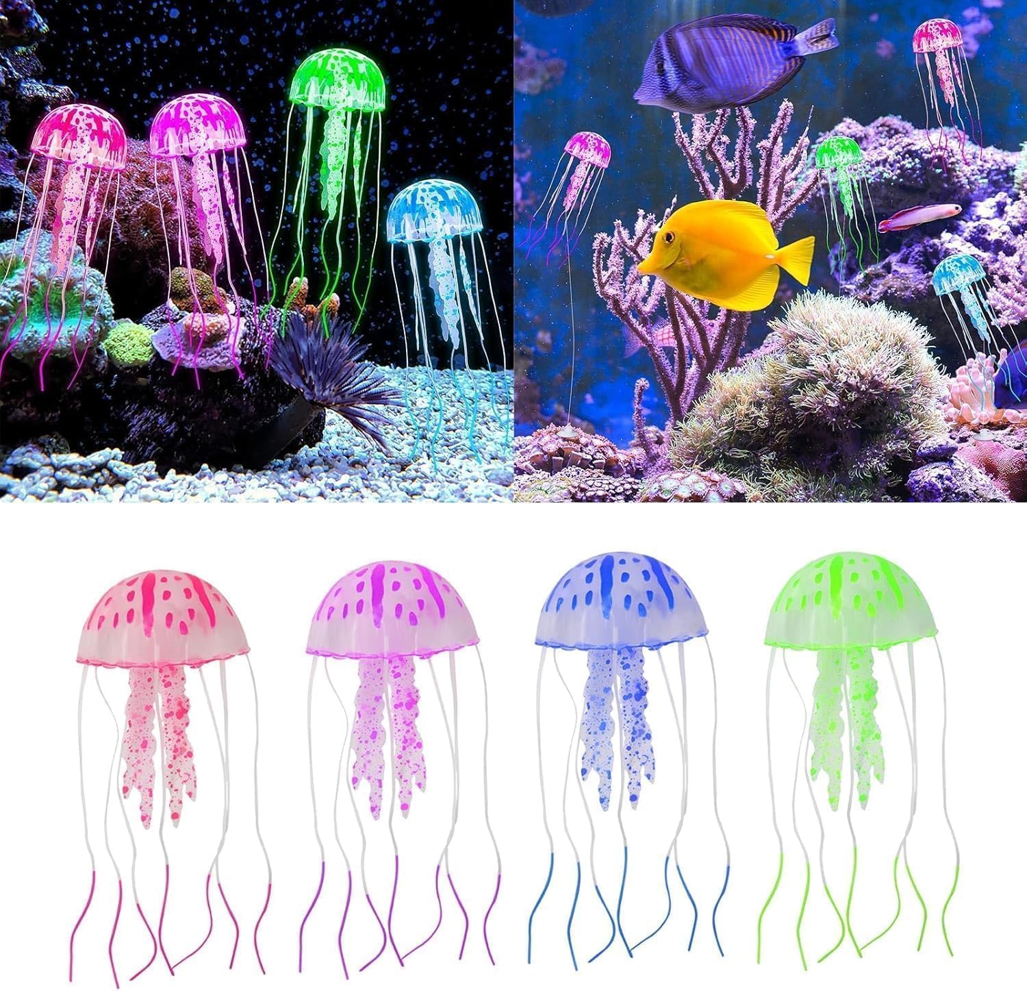 Wpppan White 4 Pack Glow Jellyfish Floating Fish Tank Decorations Glowing Effect Silicone Simulation Jellyfish Ornament Aquarium Decorations