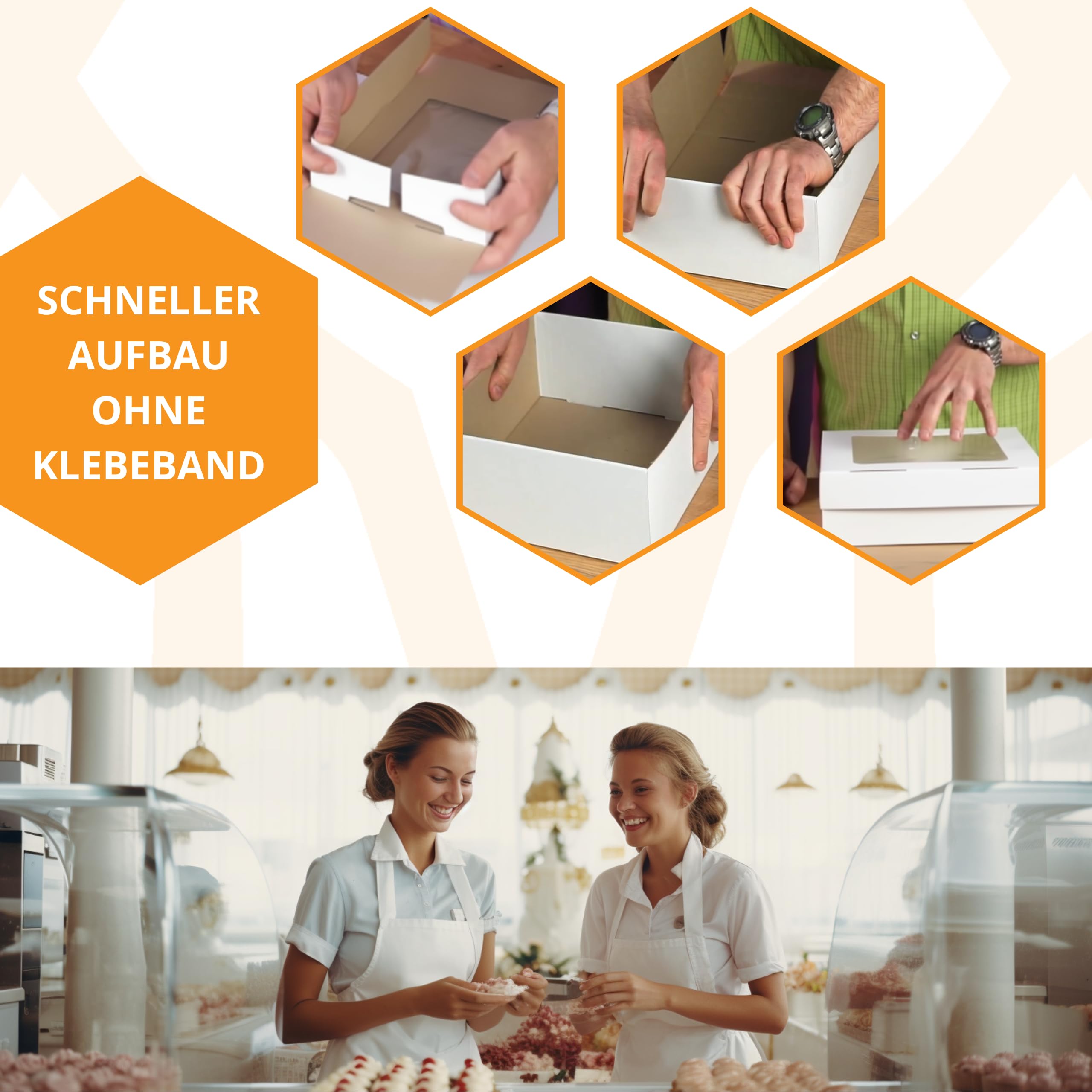 KAPAK 10er Muffin Transportbox Weiß mit Sichtfenster 30x30x10 cm - Gebäckbox für Donuts & Kuchen - Kuchenbox aus Wellpappe - Cupcake Transportbox