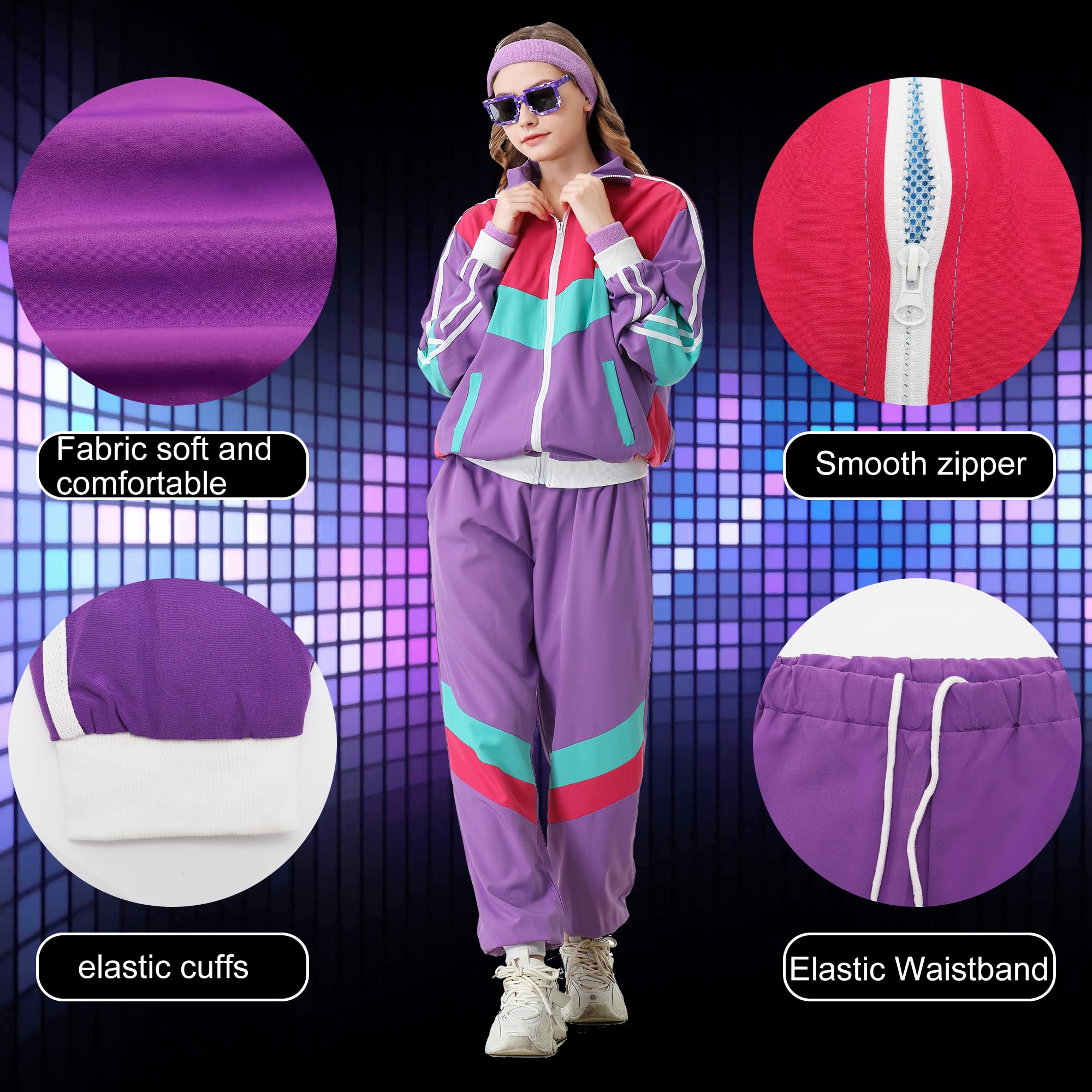 Chándal de los años 80 para hombre y mujer, conjunto de rompevientos retro de los años 80 y 90 para hombre, traje deportivo de los años 80 para parejas, traje de concha de los años 90