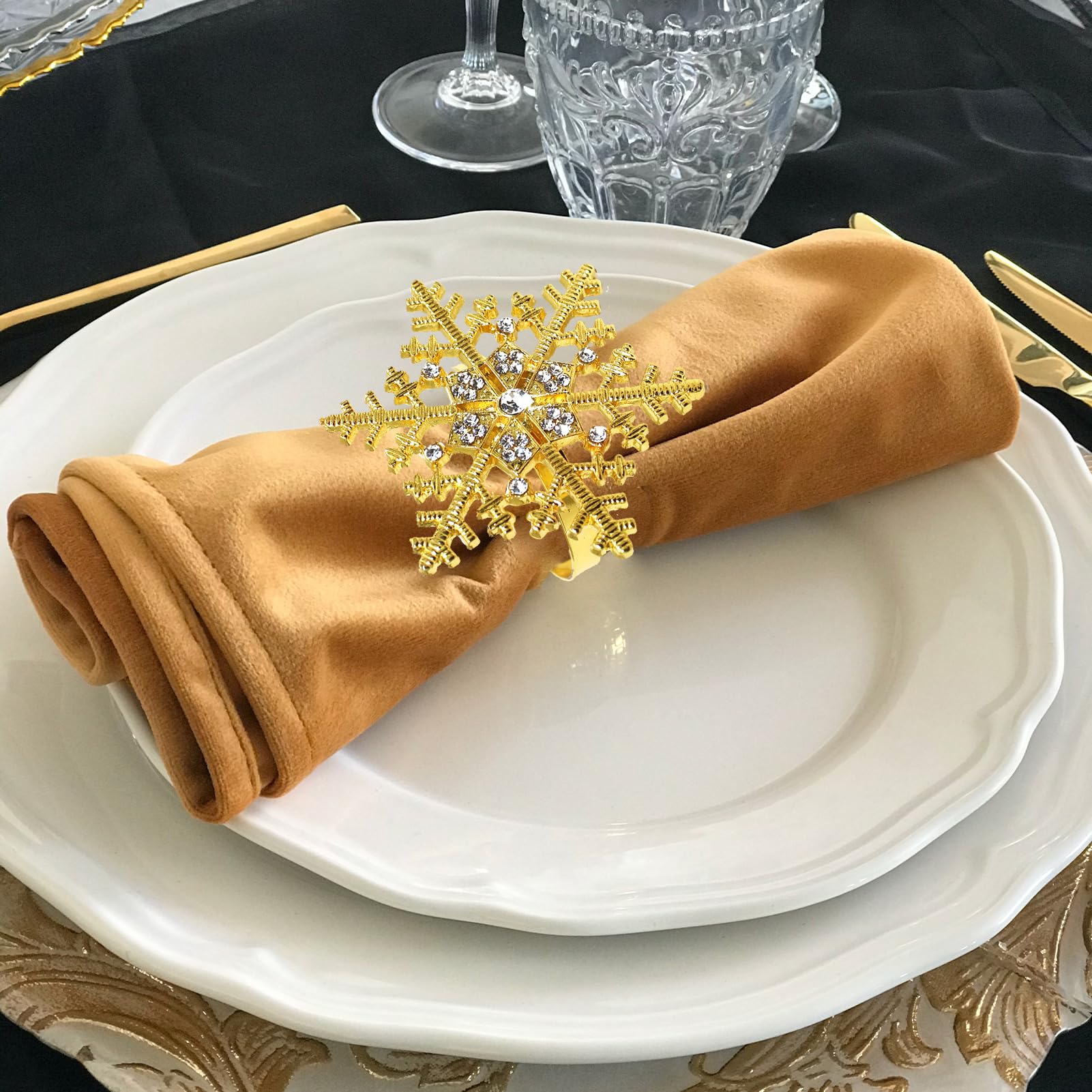 6 Pcs Ronds De Serviette De Noël Décoration De Table, Or Miroir