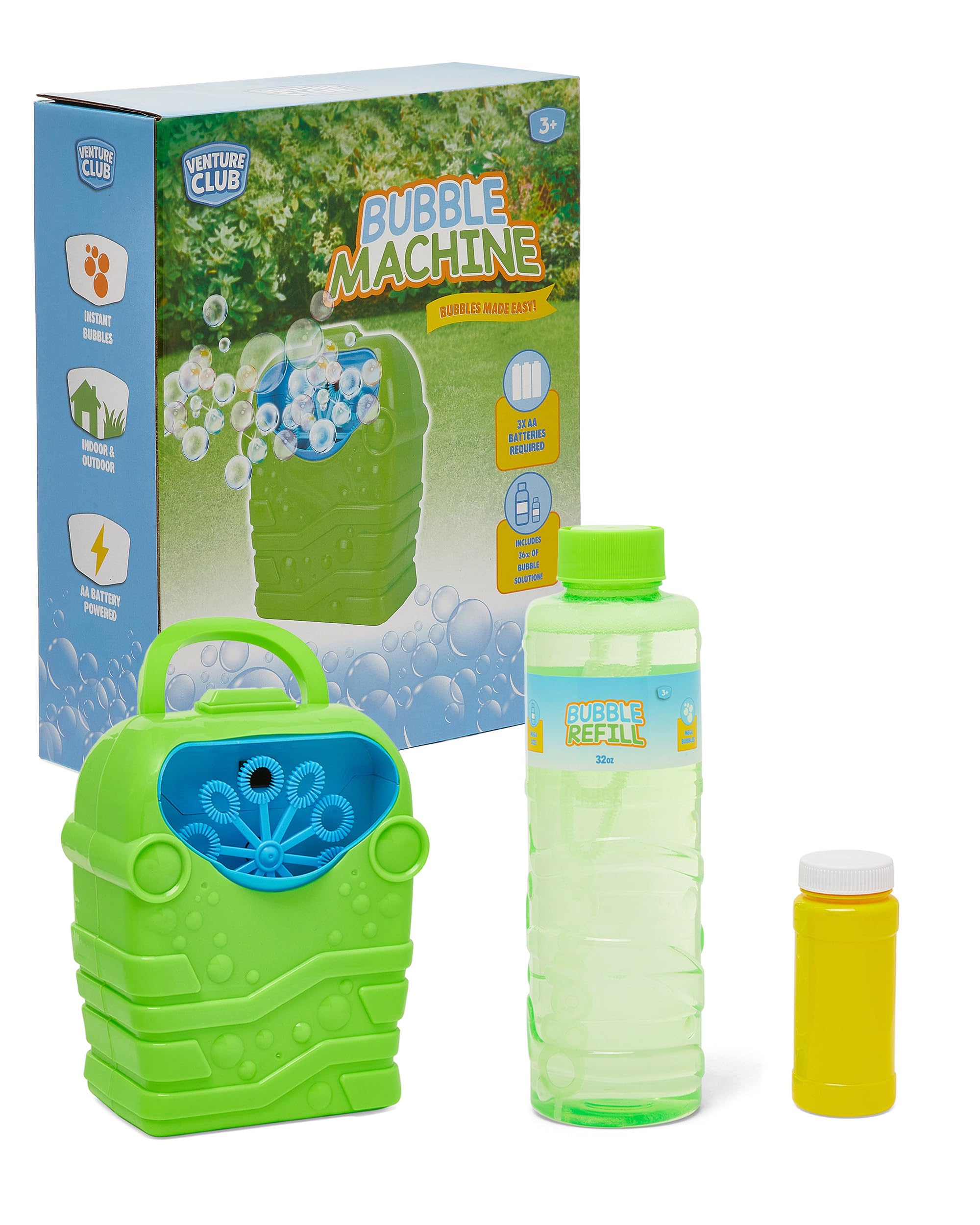 Venture Club Bubble Machine for Kids with 1 L Solution - Automatic Bubble Blower, Bubbles for Kids & Toddlers, Garden Toys & Games for Outdoor Play, Party & Active Fun - Children Aged 3+, Green