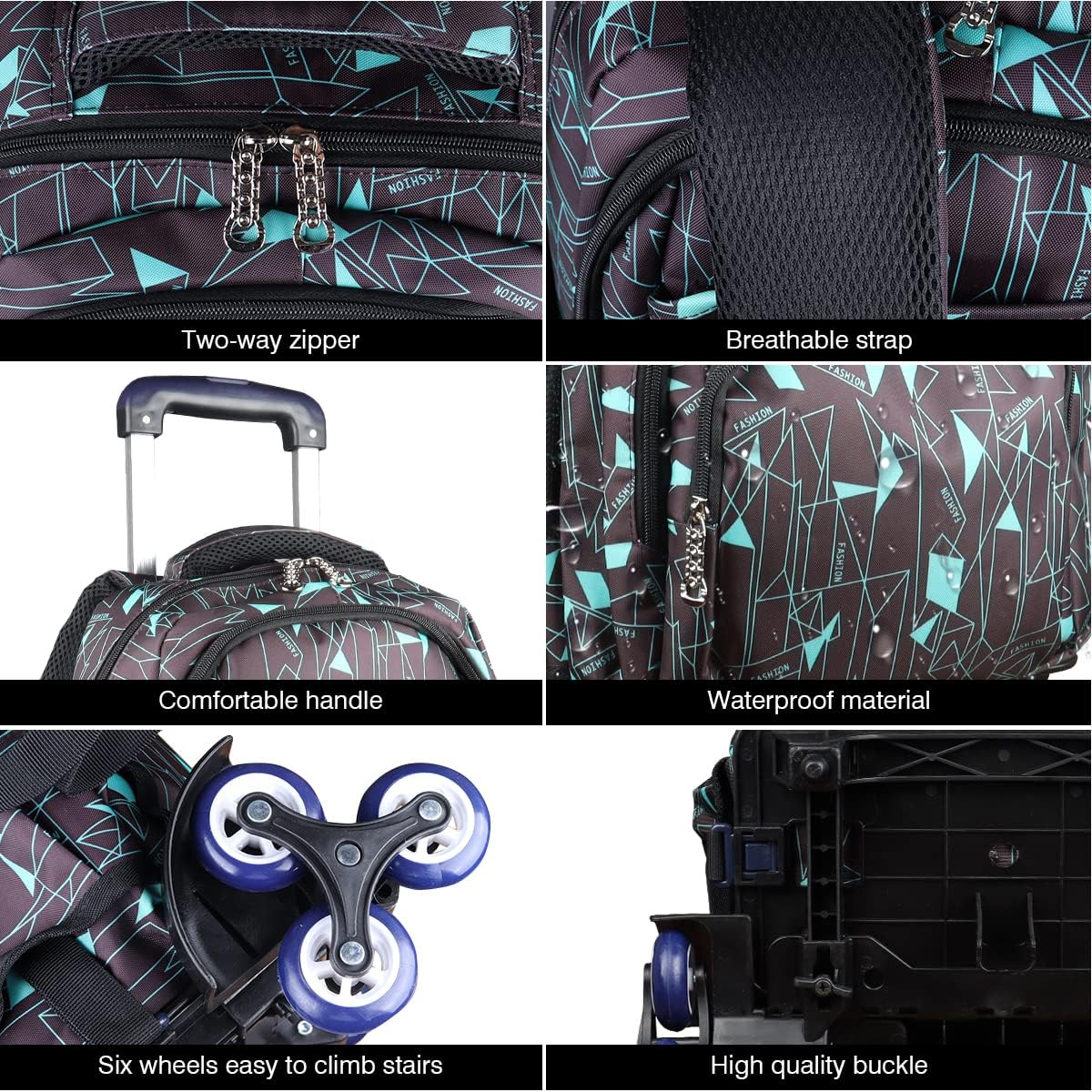 Rolling Backpack On Wheels High-Capacity School Bag Backpacks for Students Climbing Stairs Six Wheels