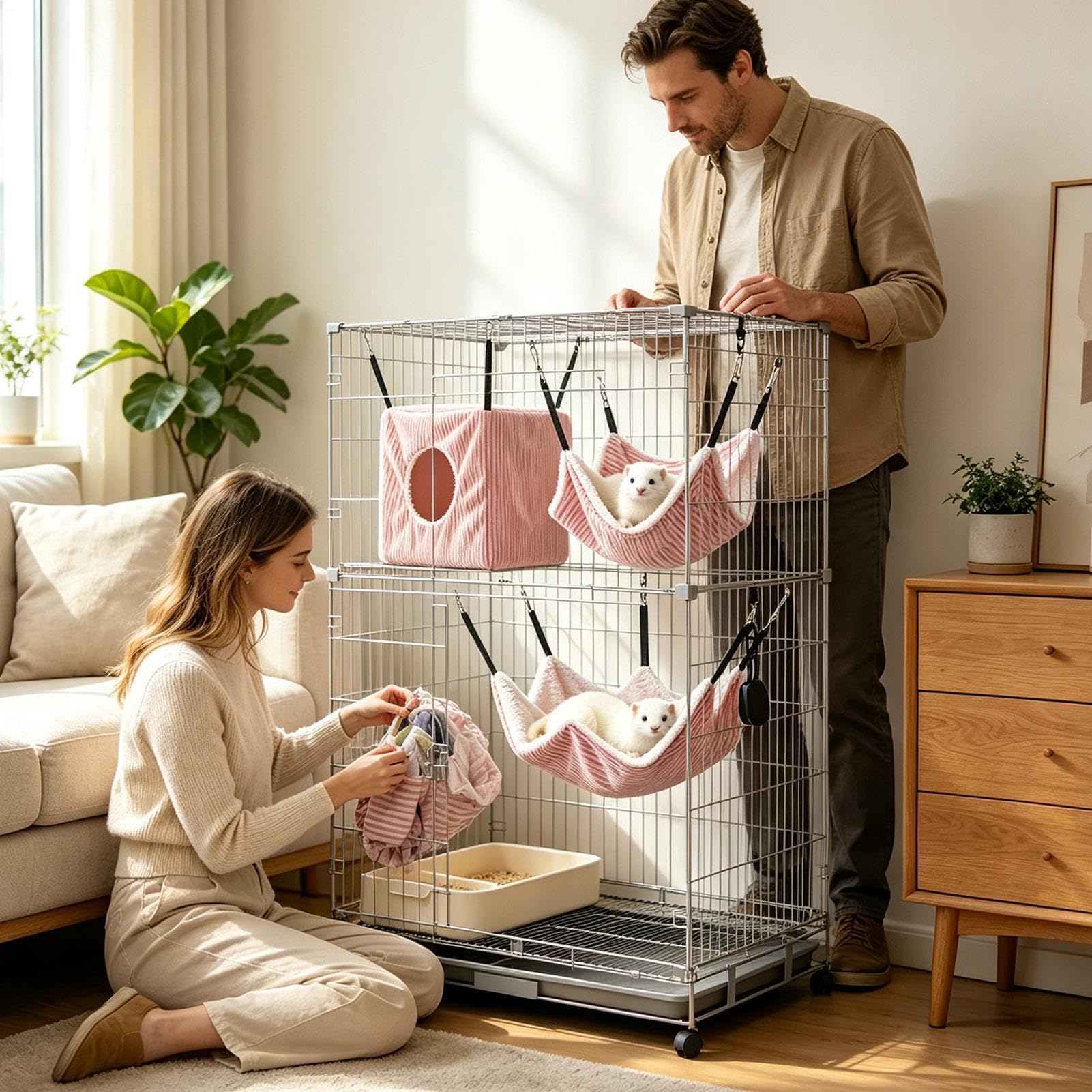 Hamster-Hängematten-Set – 4-teiliges waschbares Kleintier-Hängebett mit