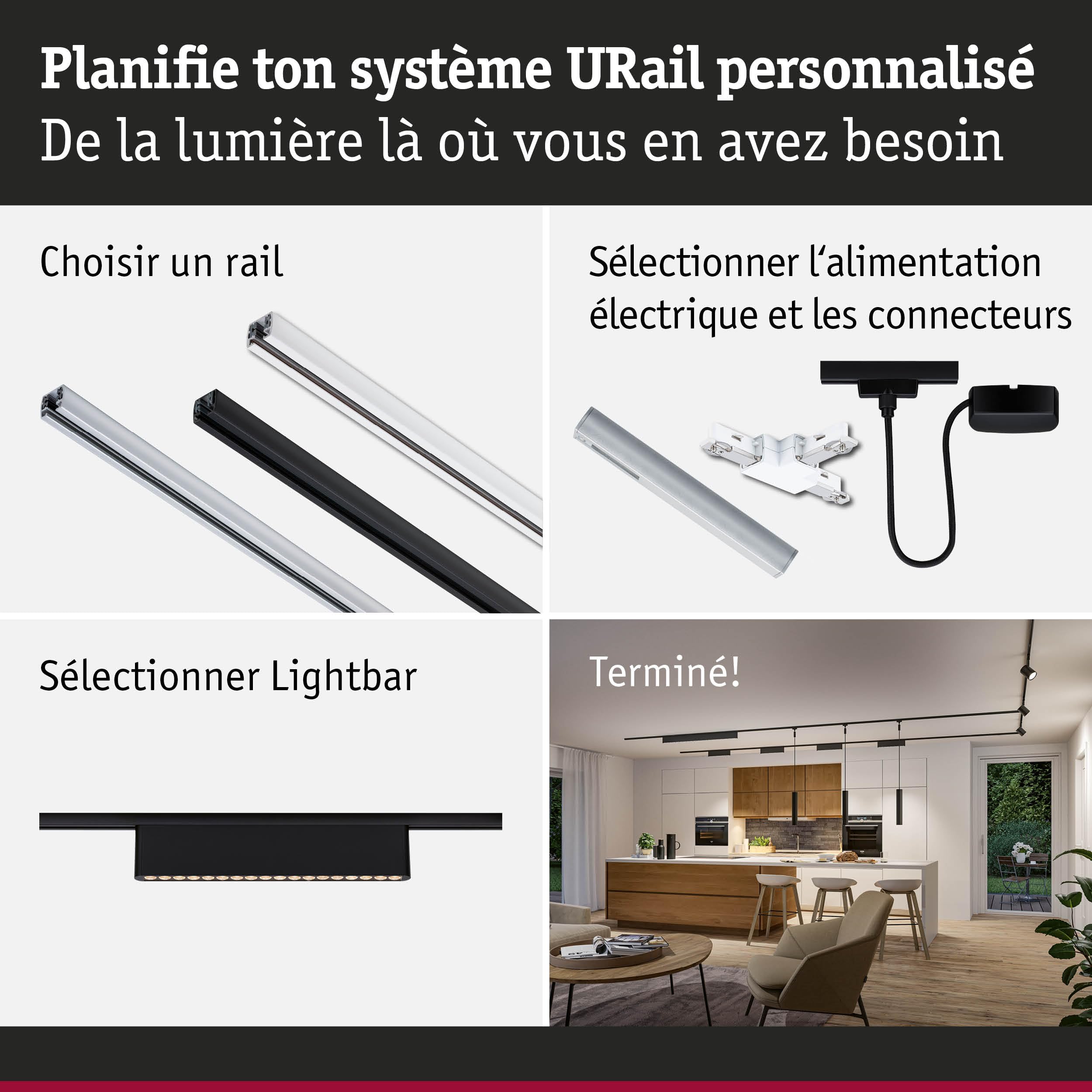Paulmann 95715 URail Lightbar 3-Step-Dim Zelos 1050lm 10W 3000K dimmable 230V noir mat