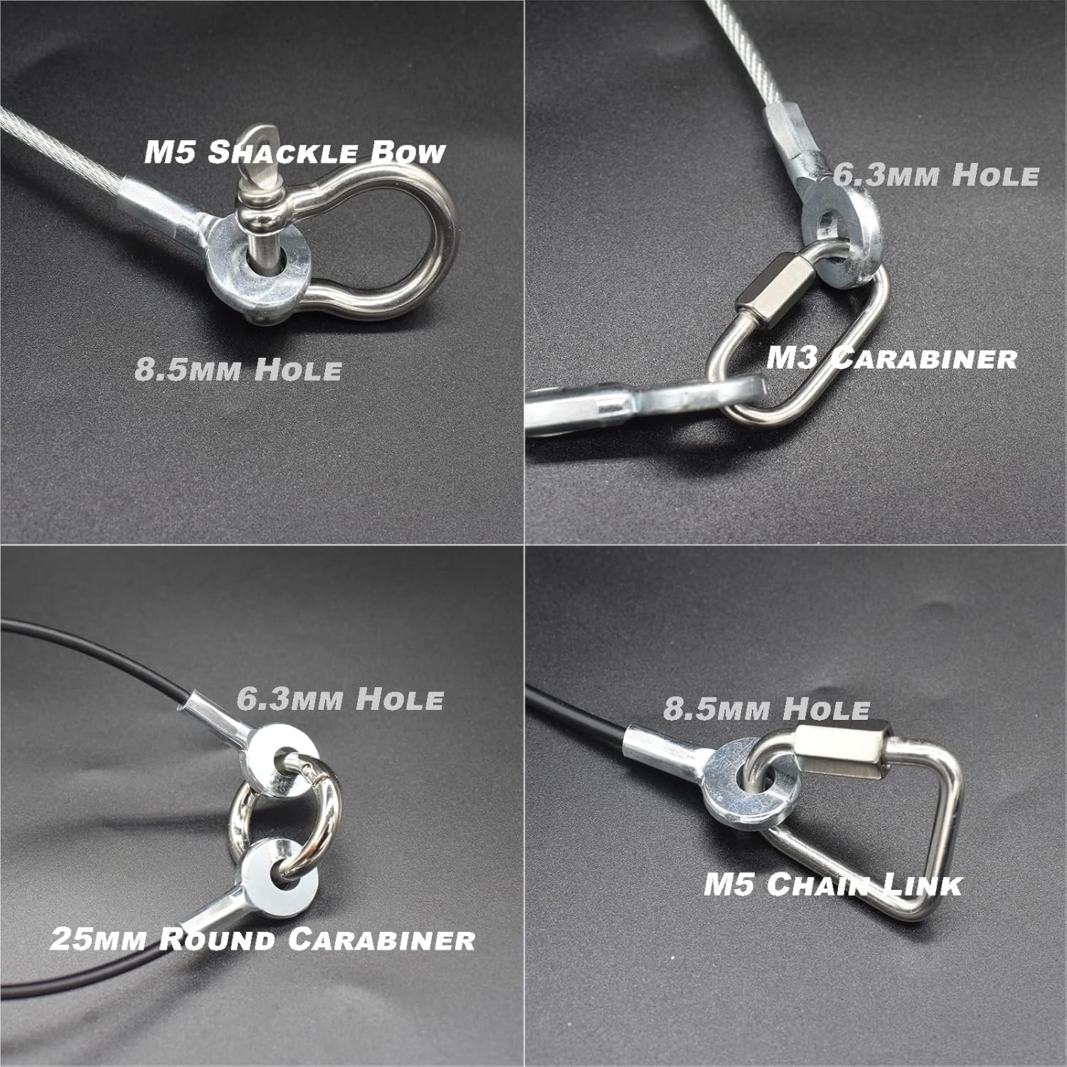 1/8"(3mm) Wire Diam Galvanized Steel Cable Eyelets Ended Short Rope Lanyard Safety Tether Chain Lock with Vinyl Coated Cover, 10 Pcs Black 6"/15cm Length - Image 4