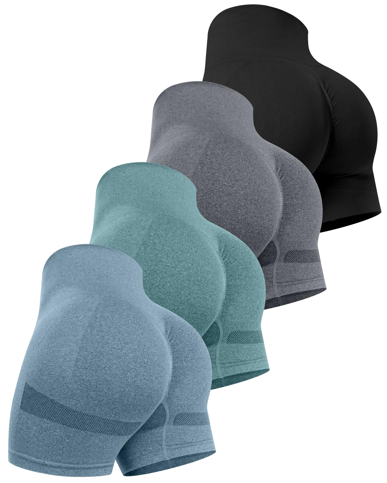CHRLEISUREWomen's 4 Packs Workout Gym Shorts, High Waisted Butt Lifting Scrunch Butt Seamless Booty Shorts