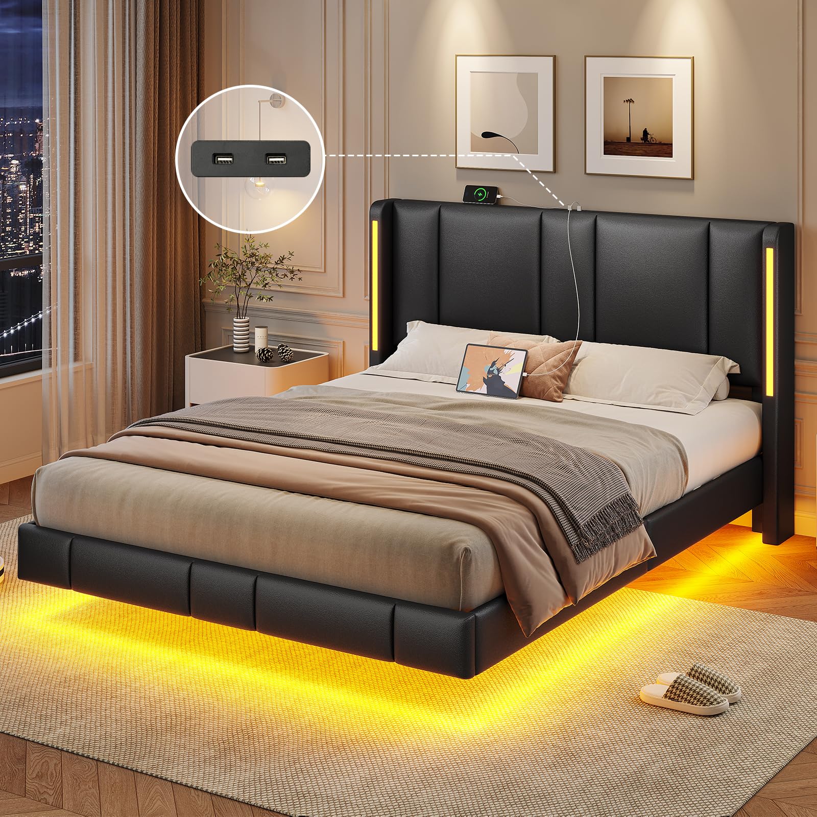 Fabato Cama Matrimonial Flotante Marco De Cama Flotante De Tamaño  Matrimonial Con Luces LED, Plataforma De Metal Resistente De 12 Marco De  Cama Flotante Matrimonial, image size:1600x1600