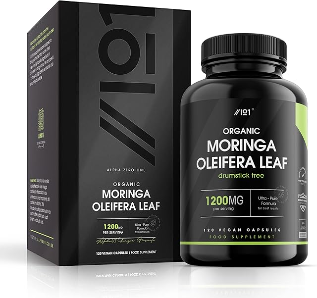 Organic Moringa Capsules - 1200mg - Raw Moringa Oleifera Leaf - Rich in Vitamins, Antioxidants & Amino Acid - Non-GMO, Gluten Free, 120 Vegan Caps