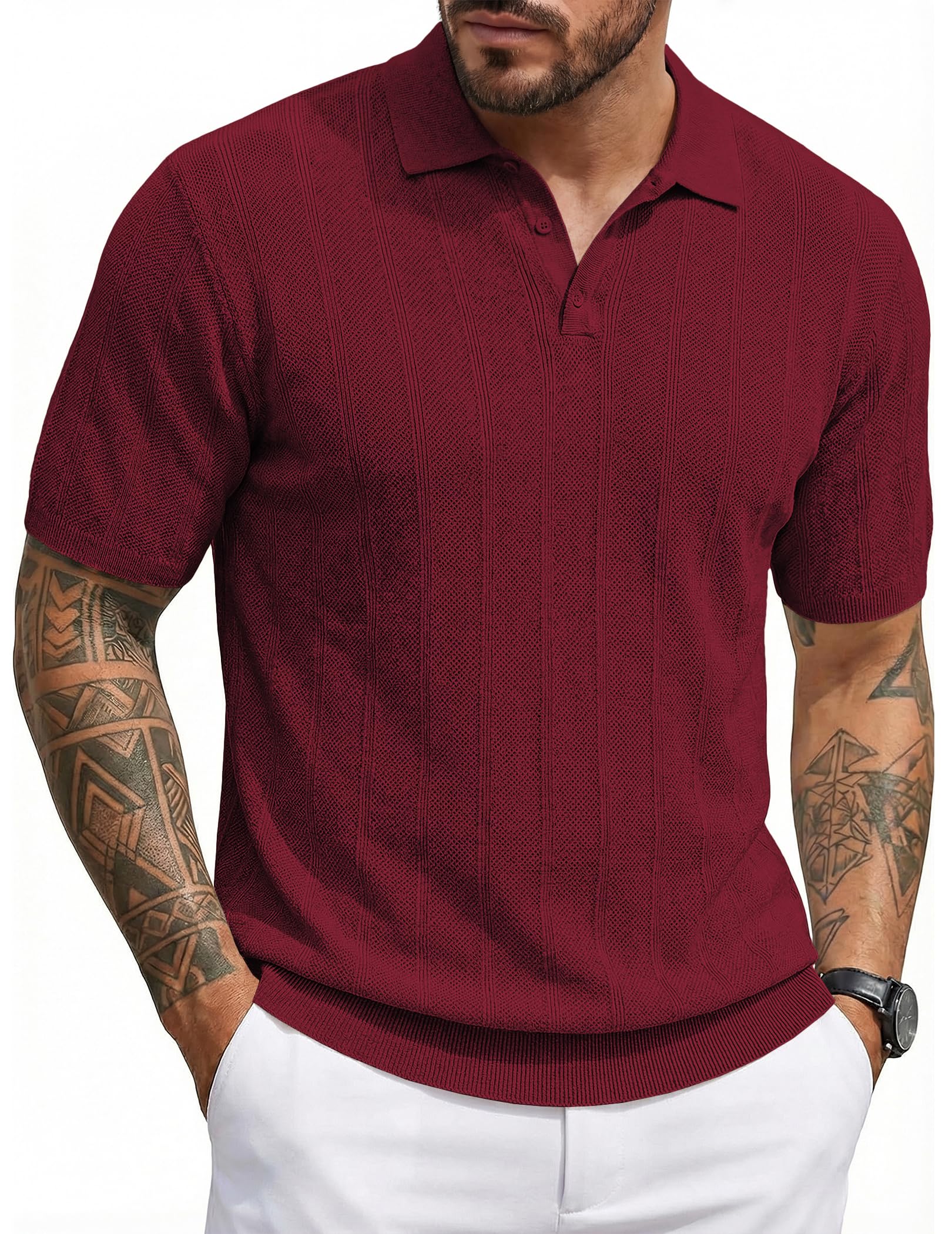JMIERR Poloshirt Herren Kurzarm Strickpolo Tshirt Sommer Business Casual Polo Herren Regular Fit Gestrickt Polohemd Männer Golf T-Shirt S-3XL