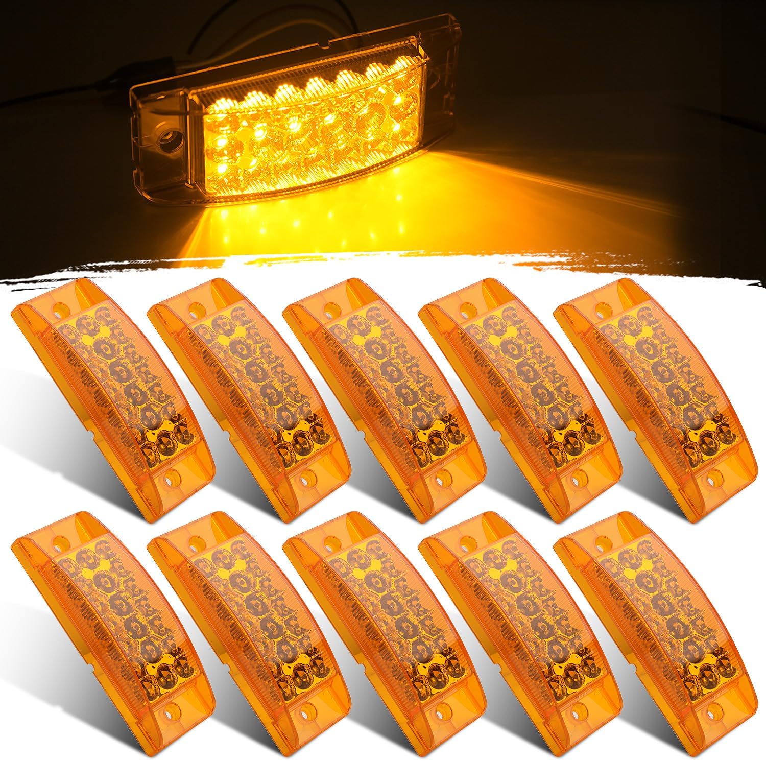 Partswcgg 10Pcs 6" Inch Rectangle Led Trailer Side Marker Clearance Lights 20 LED Reflectors, Rectangular Amber 6" x 2" LED Marker Lights Aux Turn Signals Surface Mount Sealed Truck RV Waterproof