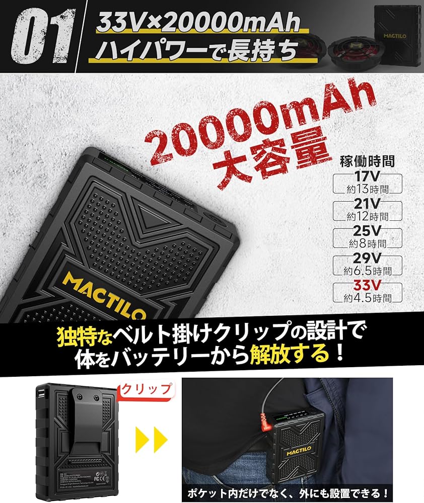 空調作業服 ファン バッテリーセット 43V 高出力 20000mAh 長時間 Amazon.co.jp: [Mactilo] 空調作業服 ファン付き作業服 33V高