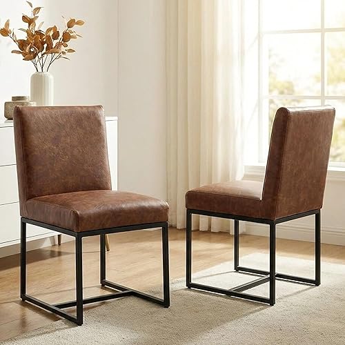 HNY Juego de 2 sillas de cocina cómodas y modernas, de piel sintética, para cocina y comedor, silla auxiliar tapizada con marco de metal con acabado