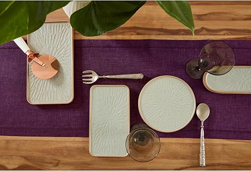 Miniatura 3 de Solino Home Camino de mesa de lino de 90 pulgadas de largo Milán vainica 100% lino puro color uva, camino de mesa de comedor de 14 x 90 pulgadas