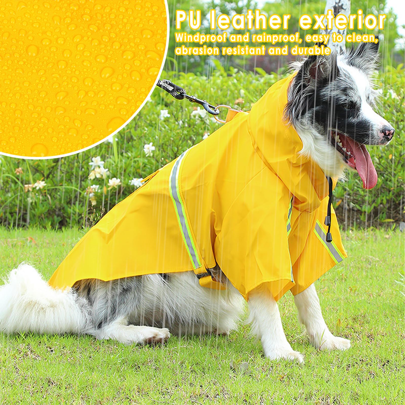 Imperméable Chien Grande Taille, Veste Imperméable pour Chien, Etanche et Coupe-Vent Manteaux Imperméables pour Chiens, Chiot Poncho de Pluie avec Bandes Réfléchissantes (Jaune, 4XL)