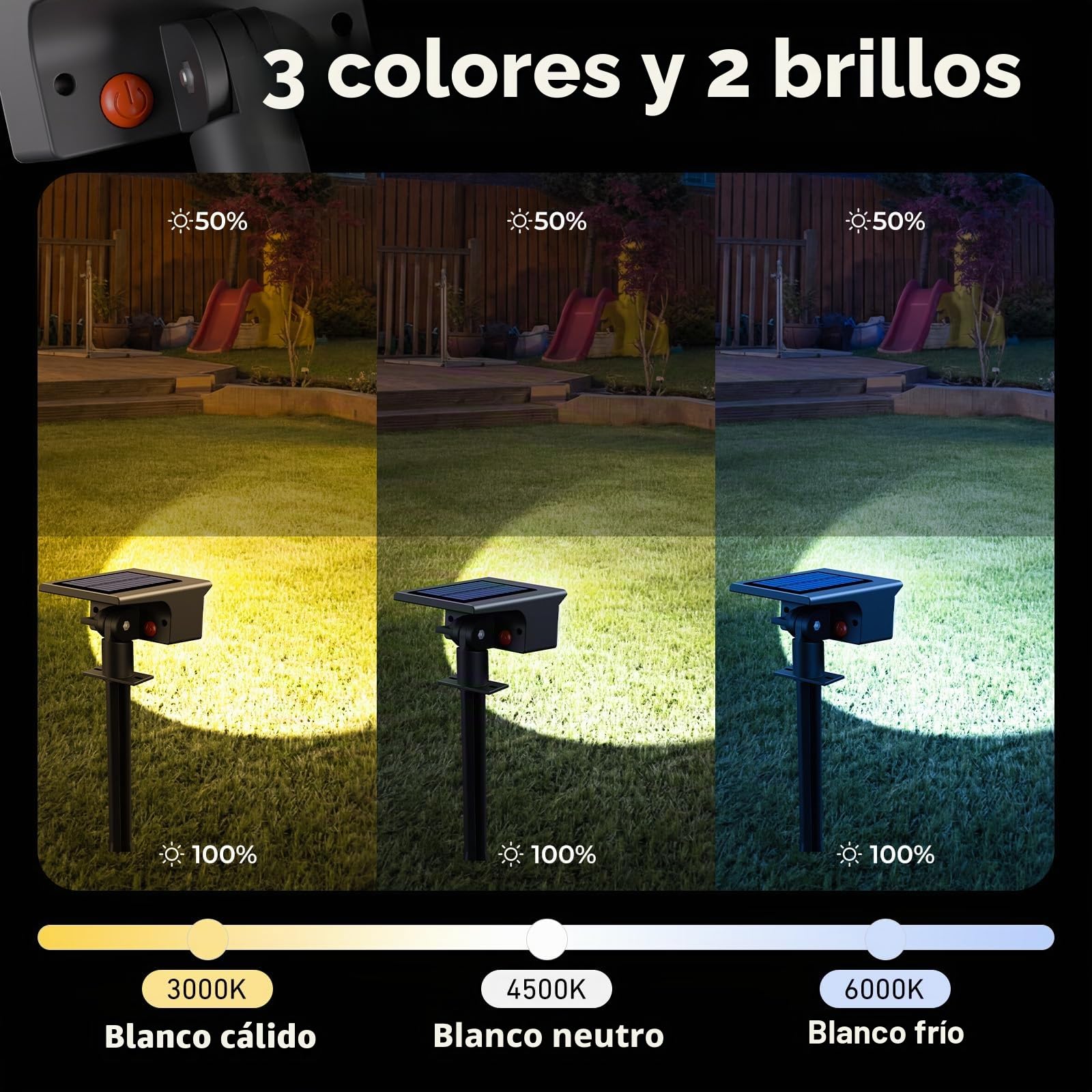 btfarm 6 Piezas Luces Solares LED Exterior Jardin, Focos Led Exterior Solares 3 Temperaturas de Color, Impermeable IP65 Luz Solar Potente para Suelo,Patio,Piscina,Calzada,Terraza,Césped