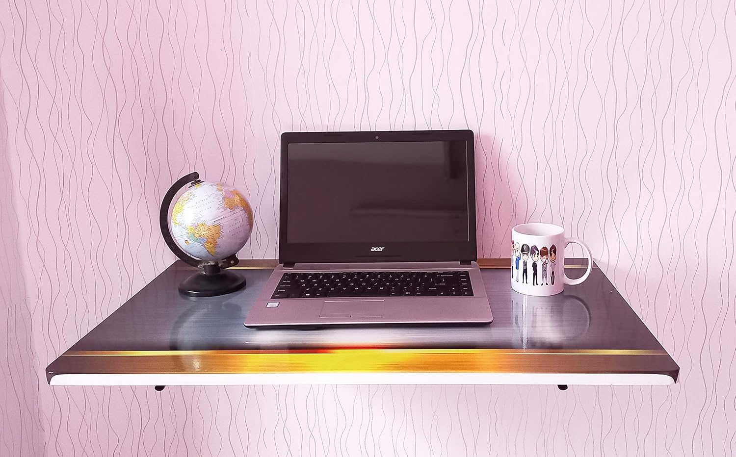 BigSmile Wall Mount Study Table Metallic Silver (Glossy Finish