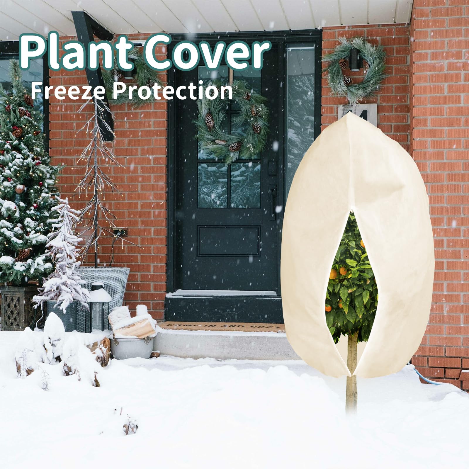 NAMOTEK 2 Pack Plant Covers Freeze Protection Tree Covers for Winter with Zipper Drawstring(Beige 70