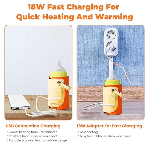 Miniatura 3 de Calentador de biberones  Calentador de leche portátil con 5 niveles de temperatura ajustables, pantalla LED y carga rápida, cubierta aislante de