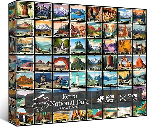 PICKFORU Rompecabezas vintage de parques nacionales para adultos de 1000 piezas en adelante, rompecabezas retro de póster de Parque Nacional