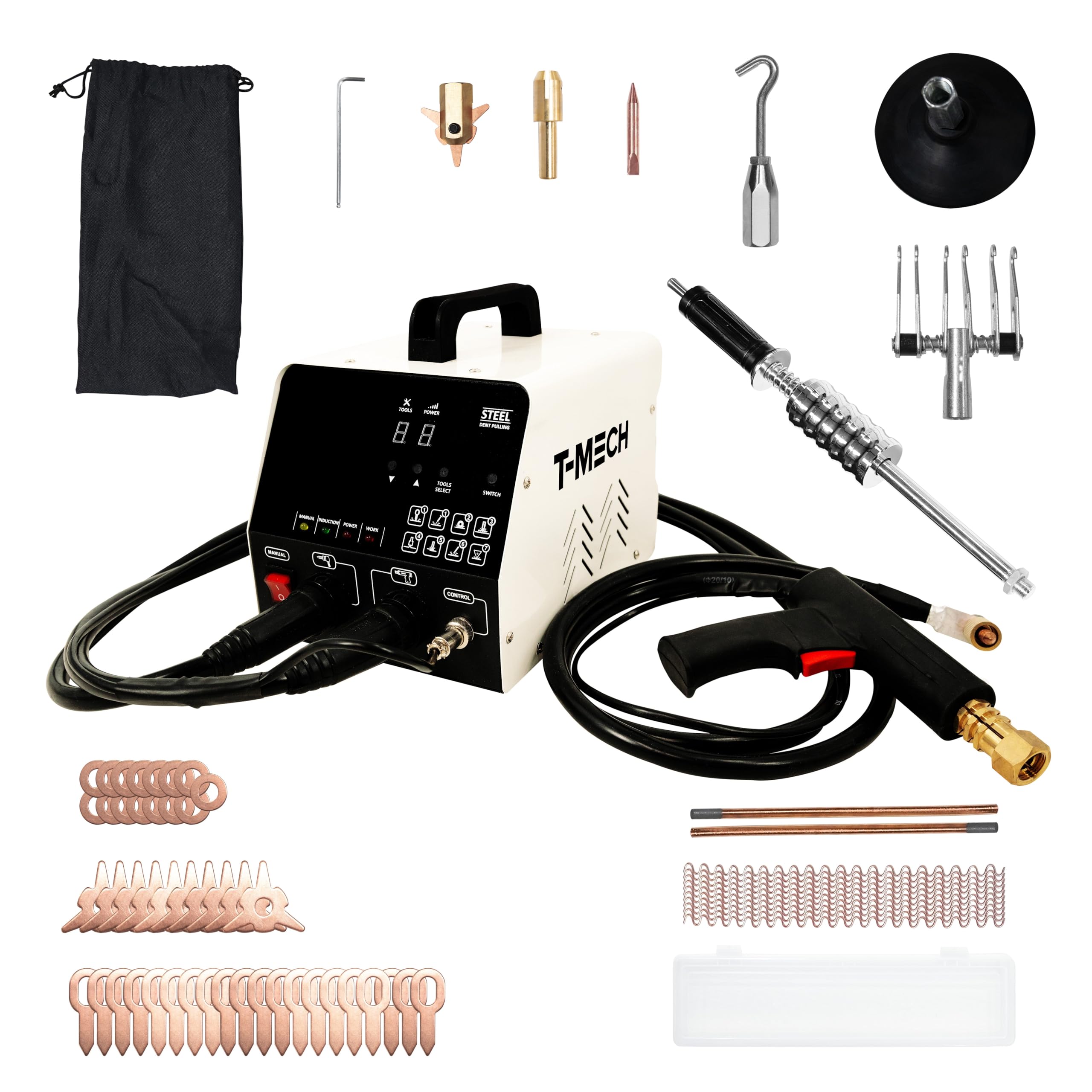 Spot Dent Puller 3KW Stud Welding Machine Automotive Vehicle Car Body Bonnet Door Repair High Powered Professional Sheet Metal Welder 220V 3KW 0.6-1.6mm Thickness 7 Modes Attachments & Accessories Kit