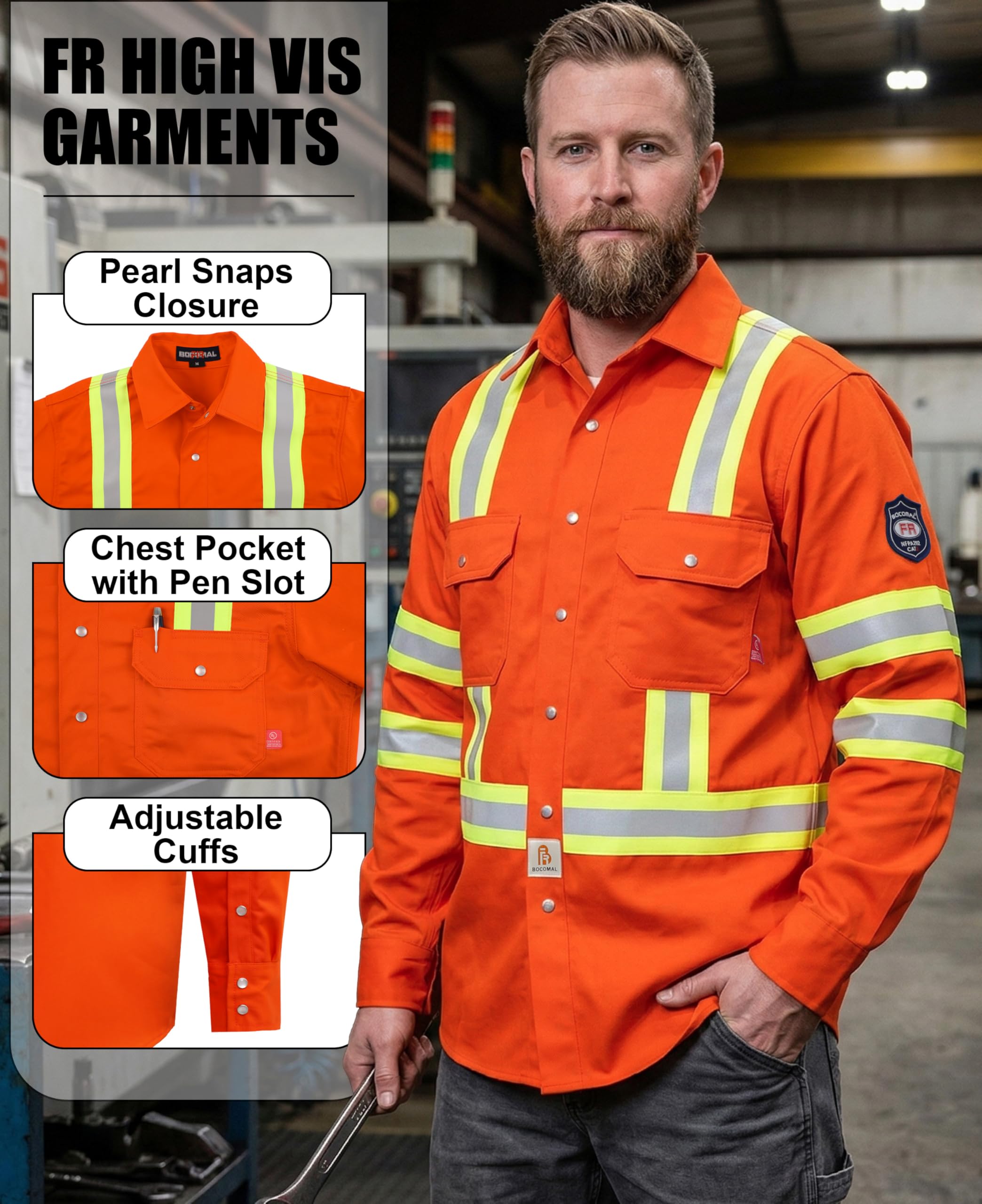 BOCOMAL - Camisa de soldador ligera, resistente al fuego, para hombre, 177 g